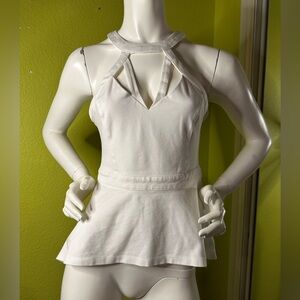 Bebe White Peplum Sleeveless Blouse